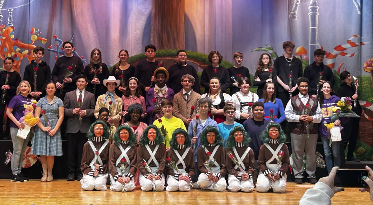 I am so proud of our kids. 72 kids and 37 are eighth graders! We have only been on our stage since the second week of February. I still can’t believe we pulled it off with just over a month on our stage!  The 1st picture is the whole cast &amp; crew. The 2nd picture is our 8th grade.