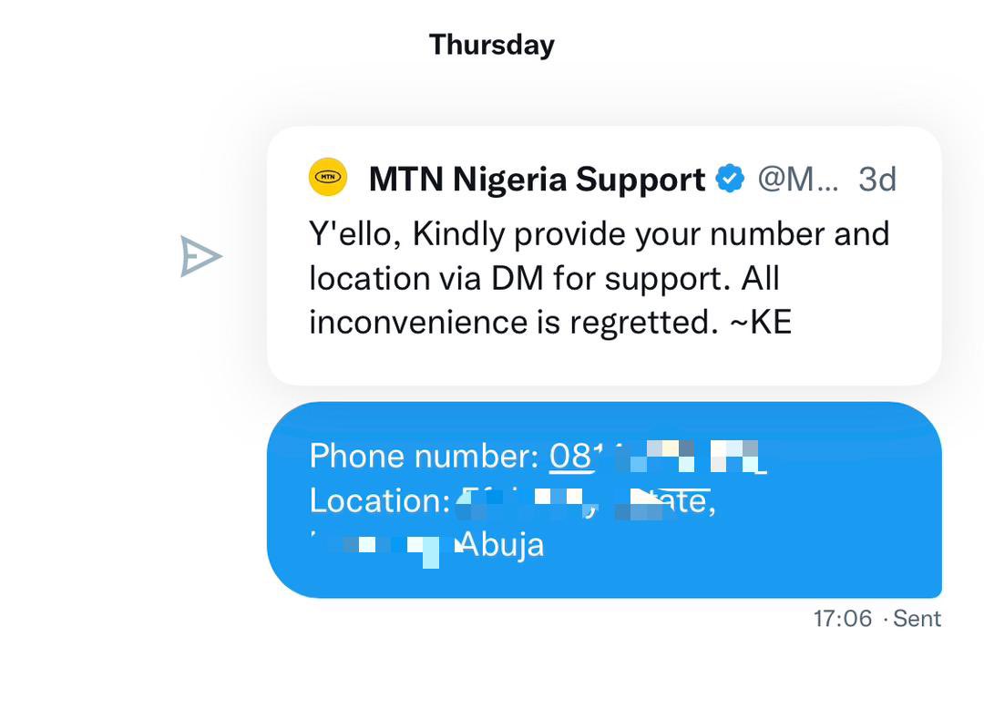 SamsonDappa's tweet photo. @MTN180 Is it the same DM that you have not responded for days? https://t.co/vZ6aAoq3sp