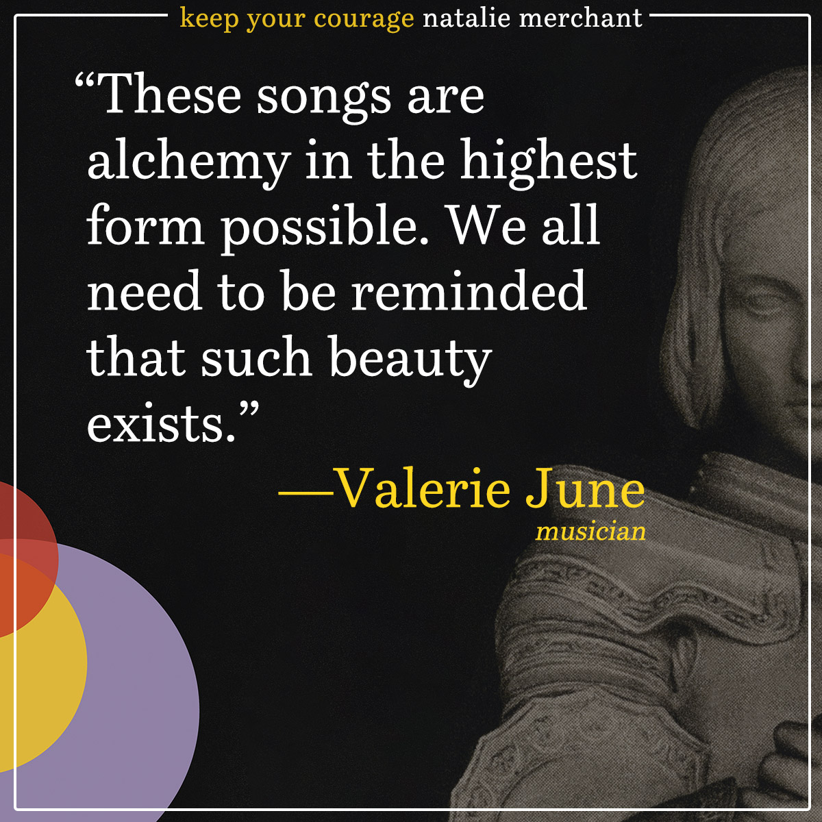 NatalieMerchant's tweet photo. "These songs are alchemy in the highest form possible. We all need to be reminded that such beauty exists." - Valerie June

New album "Keep Your Courage" out everywhere, April 14.

@TheValerieJune #keepyourcourage #nataliemerchant @NonesuchRecords https://t.co/3ZwYQzDzdM