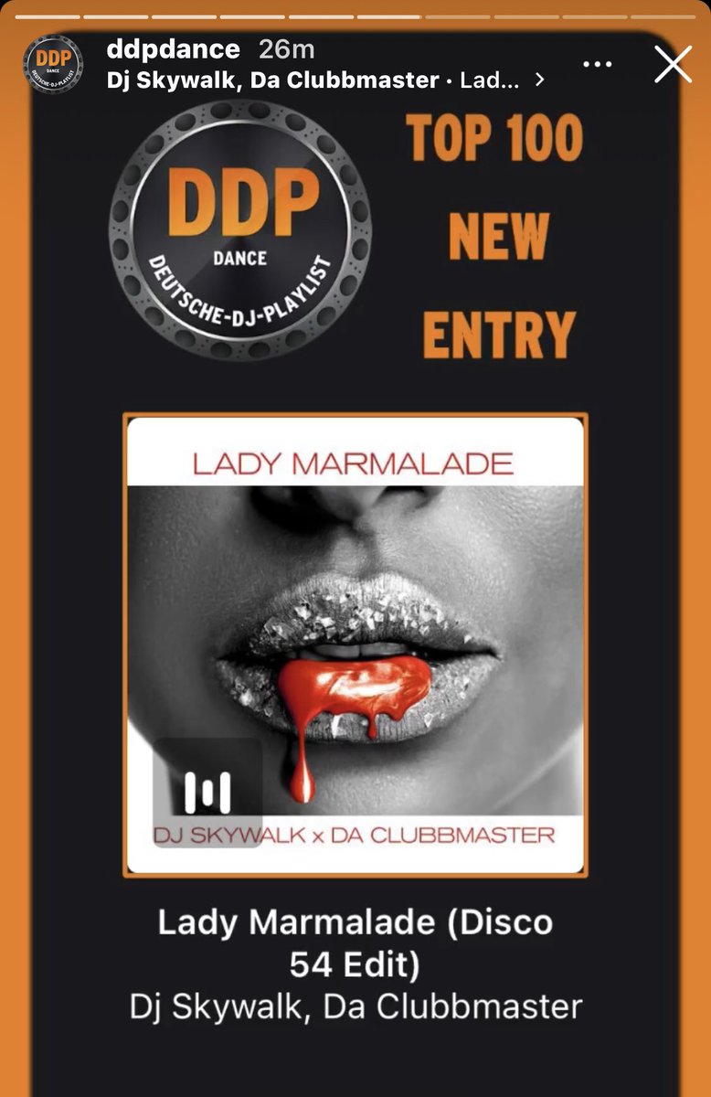 DeejaySkywalk's tweet photo. Charts-Entry :
- Swiss Dance Charts # 28
- Austria Dance Charts # 27
- DDP # 23
-Dance Charts NU Disco # 6
-Dance Charts # 39
#outnow #nudisco #nudiscomusic #spotify #amazonmusic #newmusicfriday #applemusic #itunes #newmusic2023 #ladymarmalade #djskywalk #DaClubbmaster https://t.co/FTBCR1mApx
