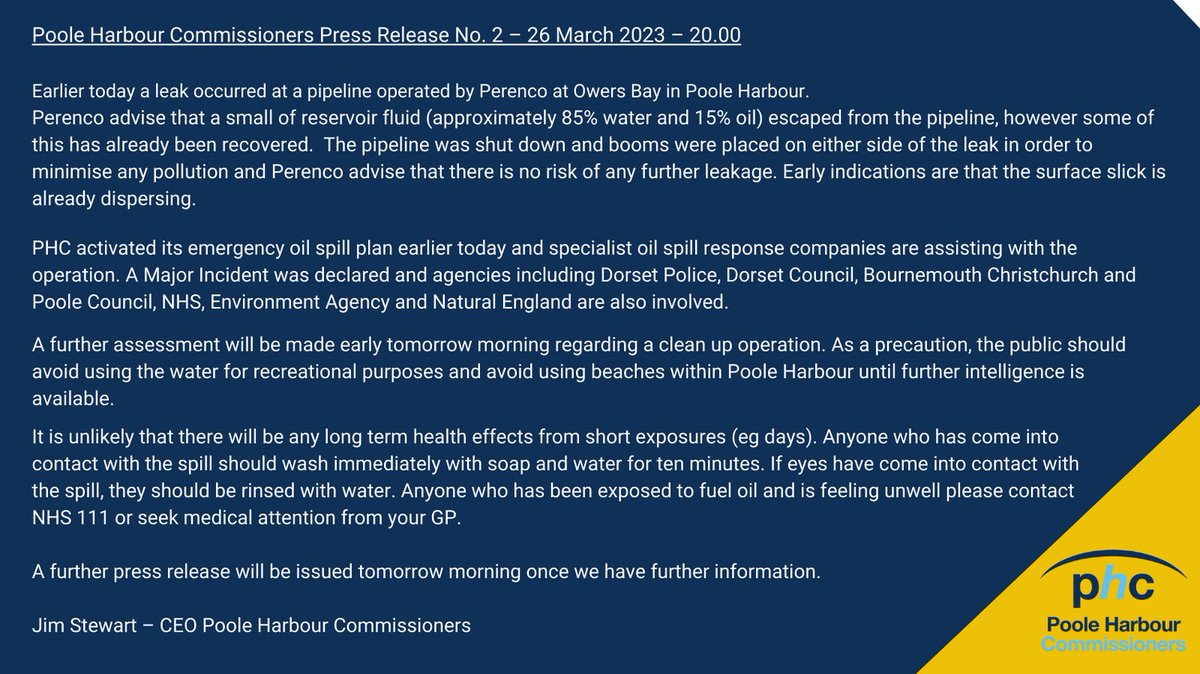 Poole Harbour Commissioners Press Release No.2 - 26 March 2023 - 20.00