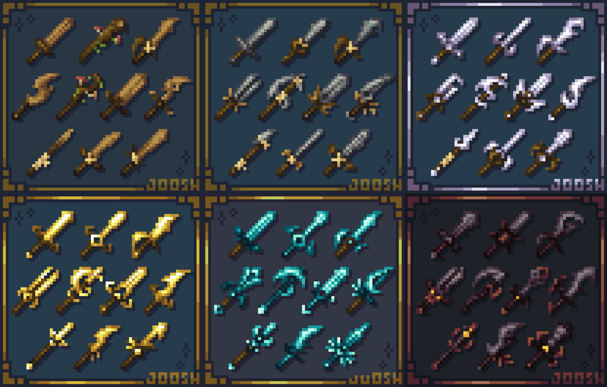 Joosh7889's tweet image. All weapons sets :)

♥️ Support me:
ko-fi.com/bonsaistudios#…
#art #Minecraft #moddedminecraft #pixelart