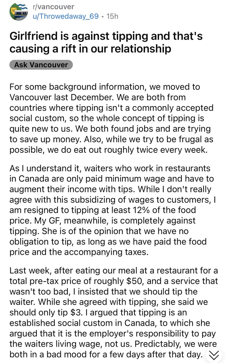 michellecyca's tweet photo. incredible relationship post on the Vancouver subreddit https://t.co/9dgrlqAQpy