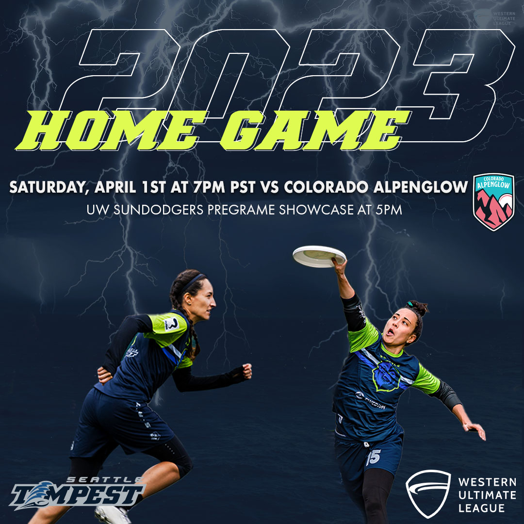 Our first home game of the season is this Saturday! We will be taking on the <a href="/colo_alpenglow/">Colorado Alpenglow</a> for the first time ever! Be sure to get there early to see the UW <a href="/sundodgers/">UW Sundodgers</a>' showcase at 5pm- free admission to the showcase!