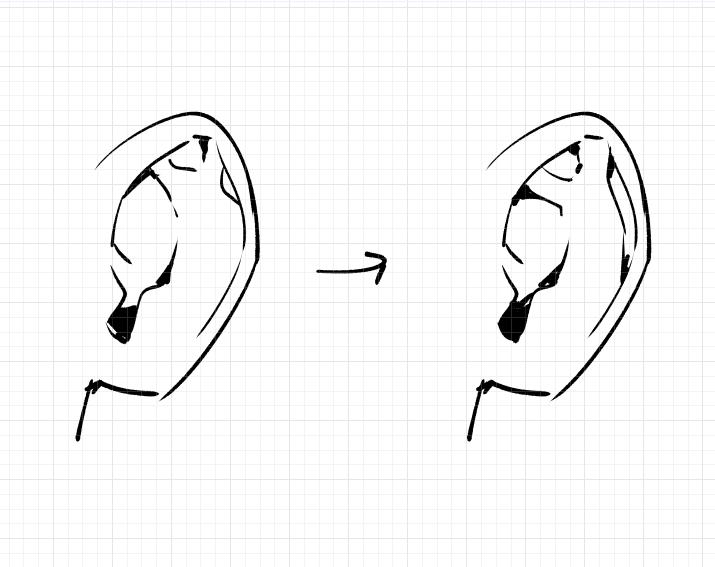 耳の描き方を少し変えてみています 