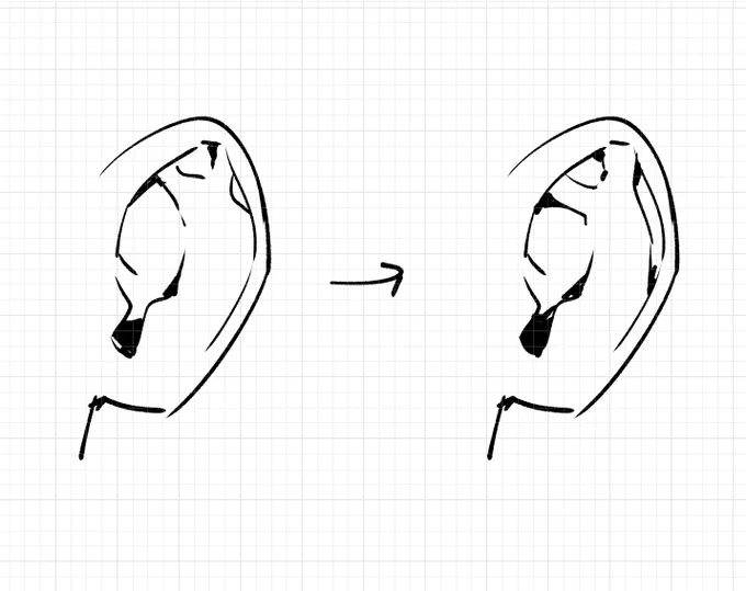 耳の描き方を少し変えてみています 