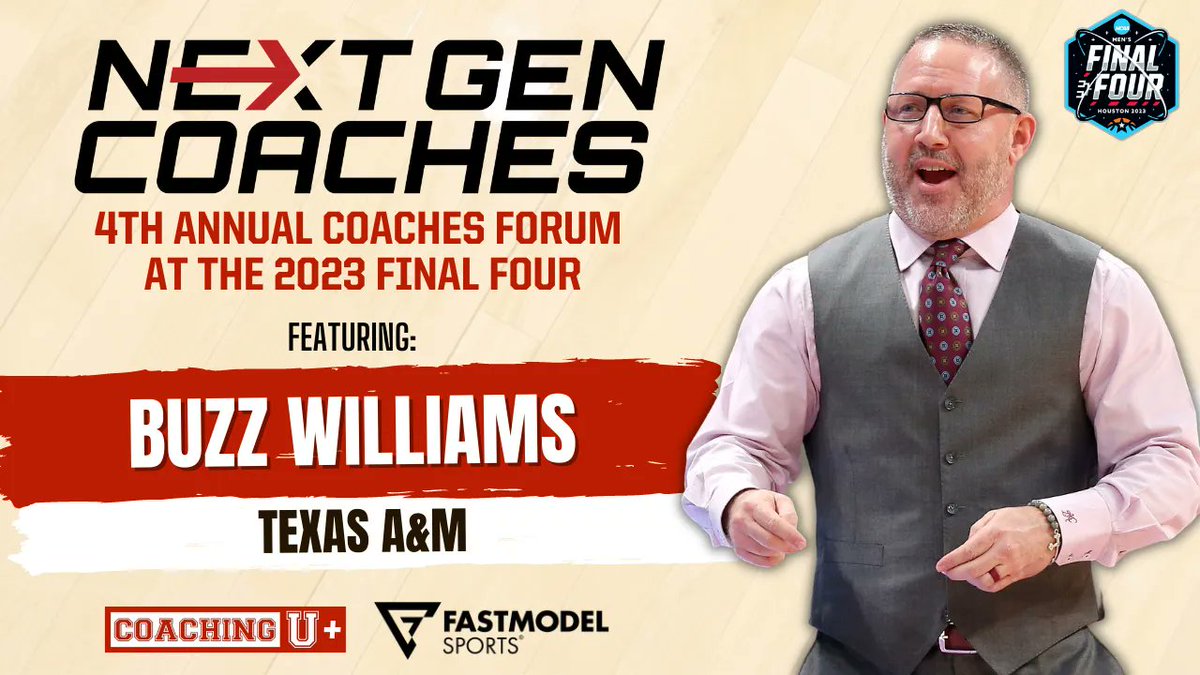 🚨Join us for the 2023 NextGen Coaches Forum featuring <a href="/TeamCoachBuzz/">Buzz Williams</a>

🗓️: Sat, April 1st
⏰: 12:30 PM
📍: George R. Brown Convention Center Room 320A
🎟️: Free to <a href="/FMS_Software/">FastModel Sports Basketball Software</a> Users

Register NOW:
nextgen-coaches.com/2023

Presented by
<a href="/FastModel/">Fastmodel Sports</a> &amp; <a href="/Coaching_U/">Coaching U</a>