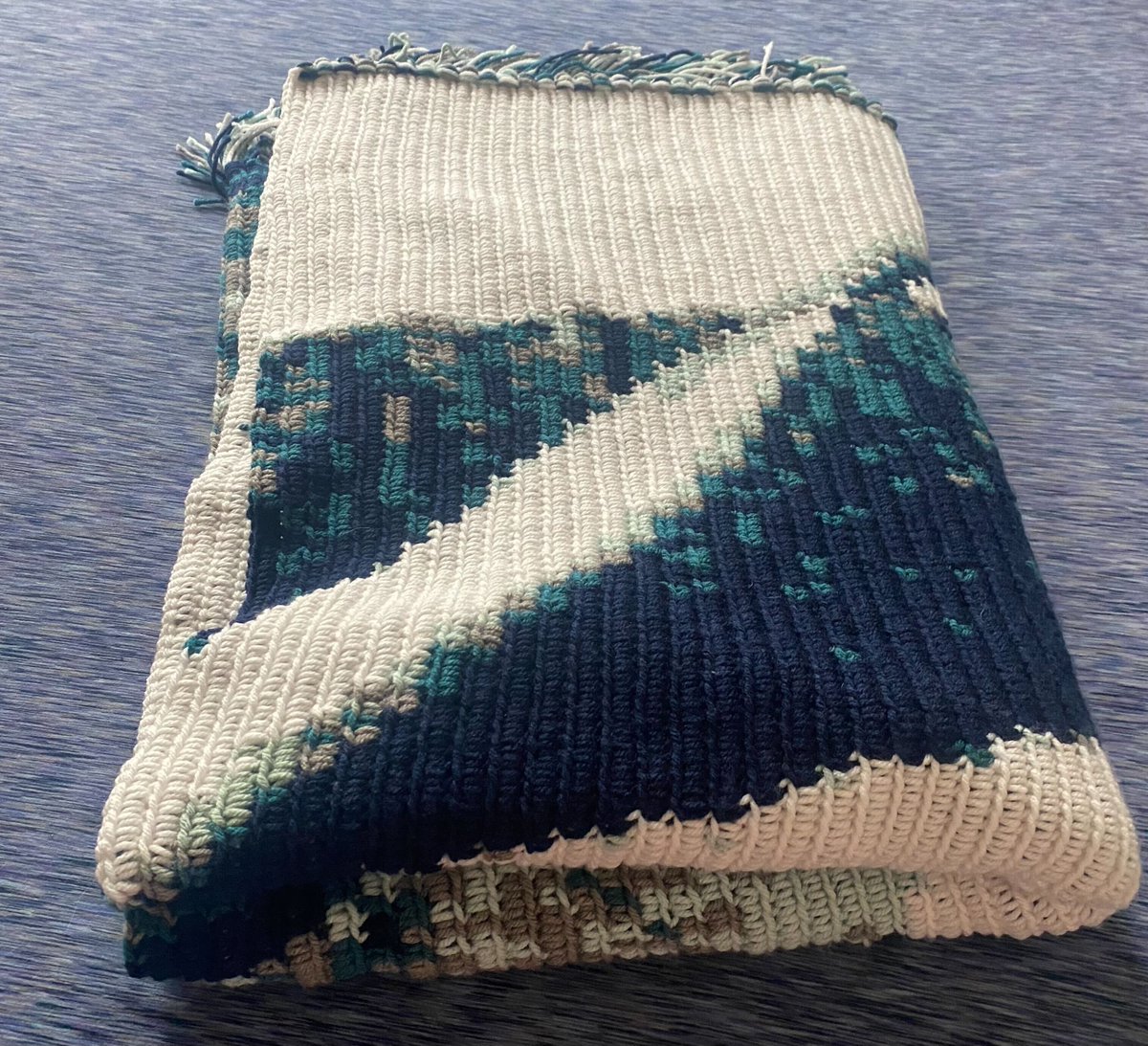 #Finished the last row this morning - 200 stitches wide (48 inches) by 116 rows (60 inches) tall featuring a mother/son elephant pair.  Five colors total - love how it turned out! #ashme5280 #elephant #singlecrochet #graphgan #handmadewithlove #yarnaddict
