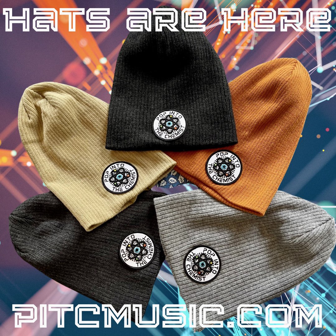 Pop_Chemist's tweet photo. 🚨PITC logo slouch beanies are now available on our website and at our live shows! Get one before they’re gone! Ships free in the US #coolhats #headgear #popintothechemist #⚛️ https://t.co/KUhojU8Cpr