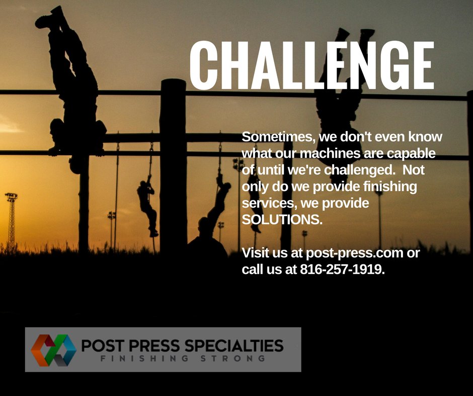 PostPressKC's tweet photo. Got a print finishing project that needs creative solutions? Challenge us! Our state-of-the-art print finishing equipment can do amazing things. Call us at 816-257-1919.

#bindery #commercialprinting #diecutting https://t.co/smJJcxfVUV