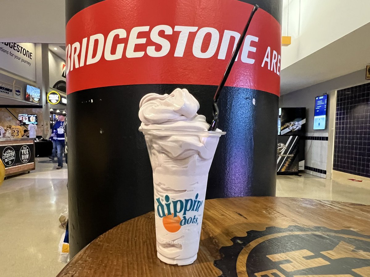 SCSNSH's tweet photo. This Blackberry soft serve ice cream is STILL AVAILABLE from @SMASHVILLE_eats. Go to the Dippin’ Dots stand behind section 107. 

You will not regret it! If you get some, post a picture and tag me! 

Make sure @PREDSident gets a cup today! https://t.co/BGnmz0bnGW