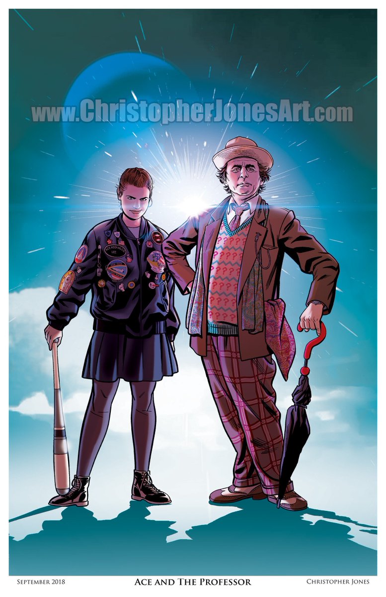 ChrisJonesArt's tweet image. It's the 18th Anniversary of the 2005 return of #DoctorWho to television! Woo-hoo! Sharing some of my 11x17 Who prints to celebrate. This one featuring #SylvesterMcCoy's #7thDoctor and #SophieAldred as #Ace! Available from my Etsy store! 
etsy.com/shop/ChrisJone…