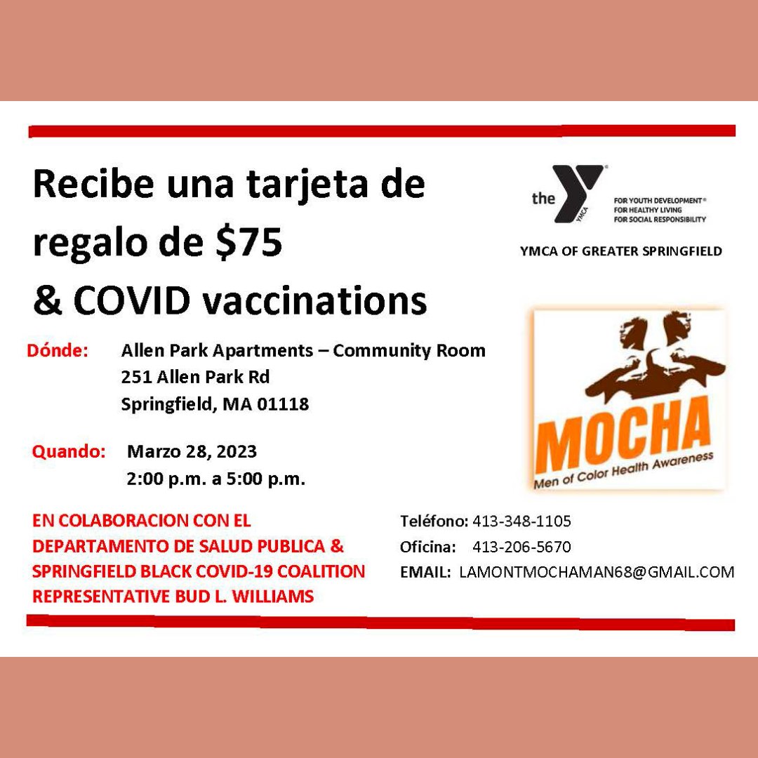 YMCASpringfield's tweet photo. Save the date for the next COVID vaccine, boosters, and flu shots clinic on Tuesday, March 28th at the Allen Park Community Room on 251 Allen Park Road, Springfield, MA 01118. https://t.co/jv4olMfDn0