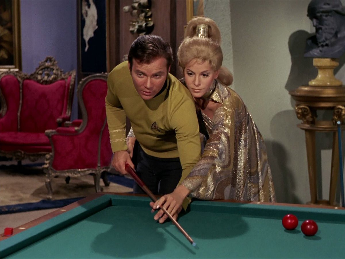 JenLRossman's tweet image. Um EXCUSE me? Star Trek is doing the sexy "teach a girl how to play billiards by putting your arm around her to help position her correctly" thing, but KIRK IS THE GIRL in the scenario?