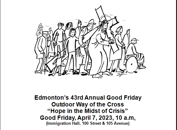 WoTCyeg's tweet photo. We're back on the streets again for this year's Outdoor Way of the Cross, April 7. Join us for a 10 a.m. start at Immigration Hall, 100 Street and 105 Avenue. https://t.co/ieNkkFlveS