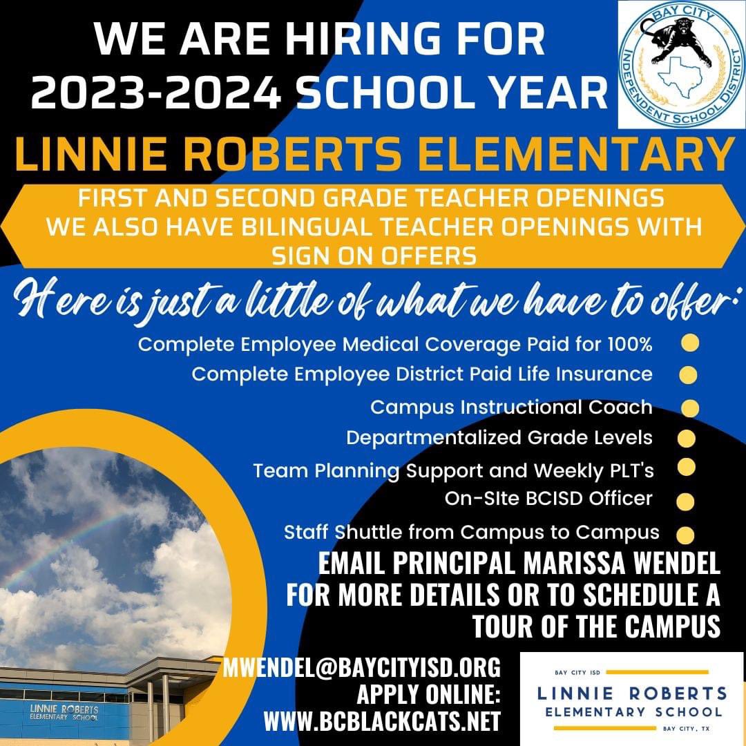 MWendelBCISD's tweet photo. Come join our team! 💛💙 https://t.co/aVSxcLWvIN