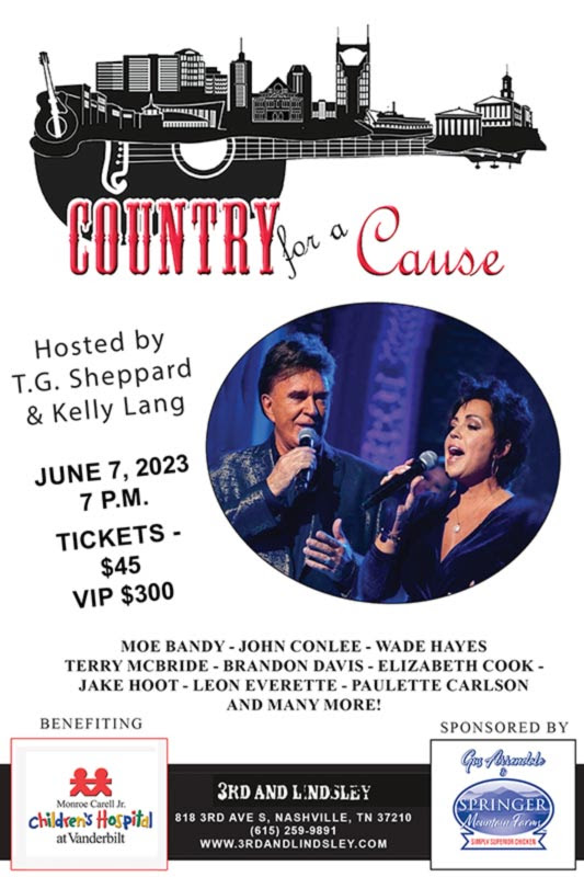 nashvillenoise's tweet photo. .@kellylangmusic and @tgsheppardmusic to host #countryforacause on June 7 @3rdandlindsley benefitting @vumcchildren. #Nashville https://t.co/oP2NTArG7E