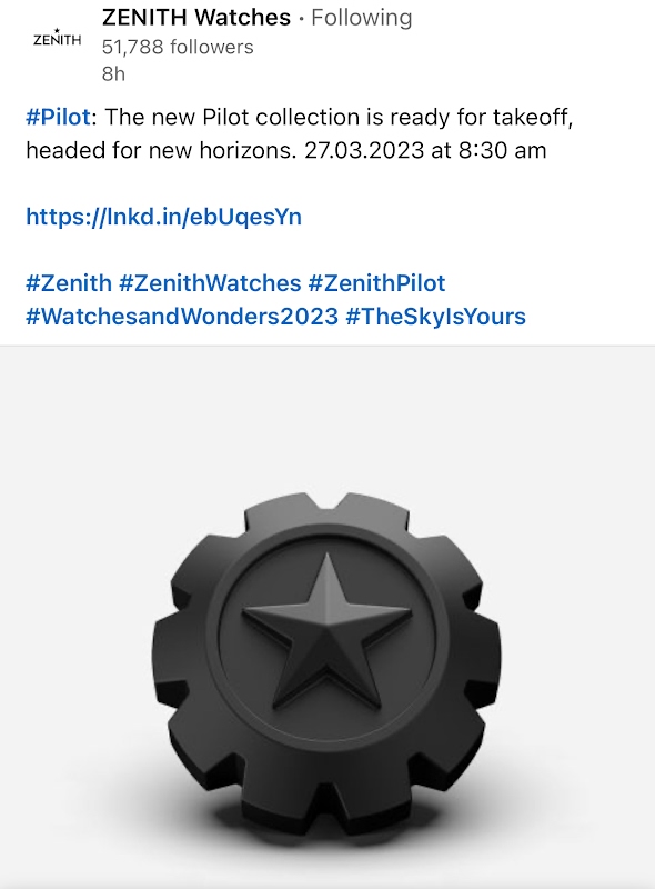 ZenithWatchForu's tweet photo. Looks like #Zenith is unveiling their new #Pilot collection tomorrow!
https://t.co/jwgiydXpcI https://t.co/6VSviKDcfF
