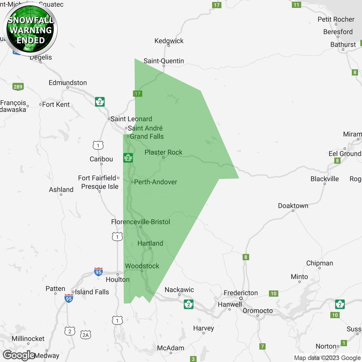 IWeatherNB's tweet photo. #nbstorm 6:42p SNOWFALL WARNING ENDED by Environment Canada

Grand Falls And Victoria County
Woodstock And Carleton County

https://t.co/jMPbqGQTuZ https://t.co/XJCoaBp9bx