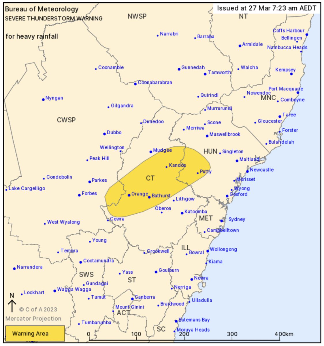 NSWSES's tweet photo. Severe Thunderstorm Warning for HEAVY RAINFALL for people in parts of Hunter, Central Tablelands and Central West Slopes and Plains Forecast Districts. Locations which may be affected include #Orange, #Bathurst, #Capertee, #Kandos, #Blayney and #HillEnd.
https://t.co/4F8jqlb2wU https://t.co/neSe0bzbrN