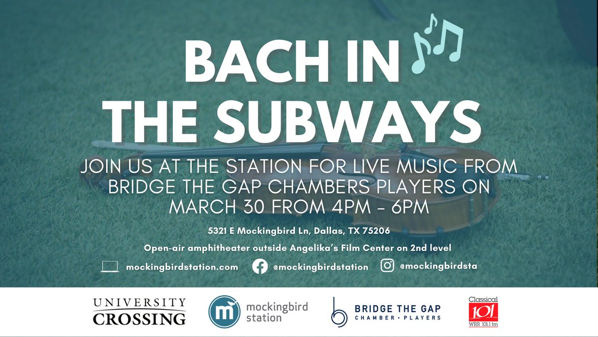 keratx's tweet photo. Join our sister station @wrr101 for a free outdoor concert celebrating Johann Sebastian Bach’s music! 🎻

🗓 Thursday, March 30, from 4-6 pm at Mockingbird Station (@mockingbirdsta) https://t.co/EVd6VkZ3yM