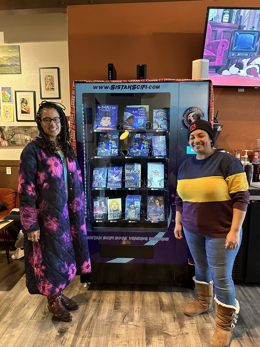 Just stopped in Mixed Coffee Shop. They installed a Black woman owned sci-if book vending machine! @SistahSciFi 👽