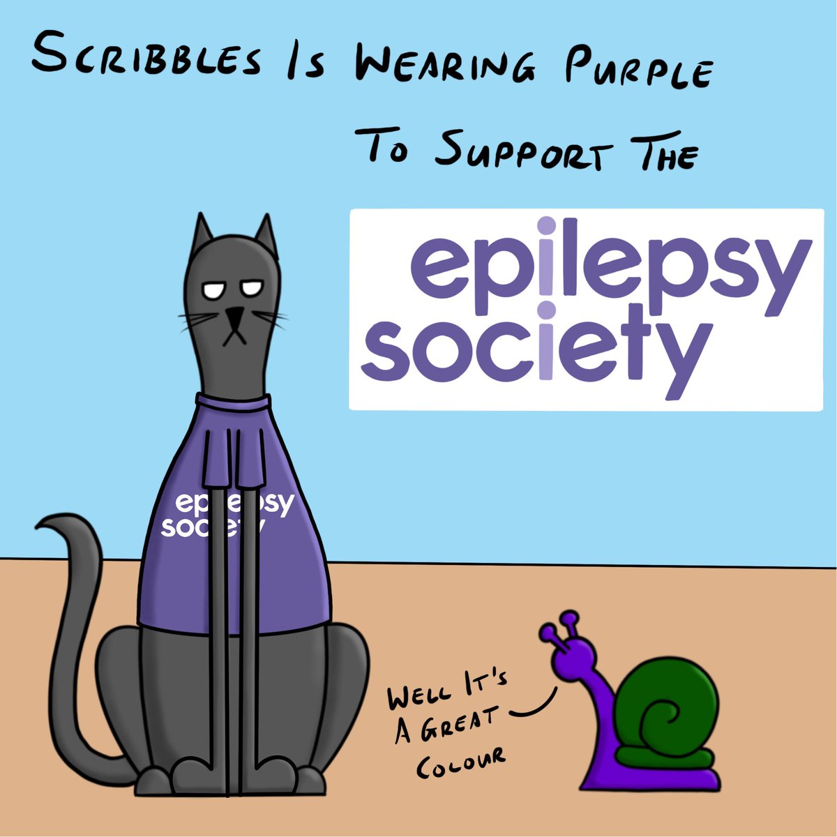 Scribbles is wearing purple to support the epilepsy society #WearPurpleDay #WearPurple #EpilepsySociety @epilepsysociety #Epilepsy #26thMarch2023 #CatsOnTwitter #CatsOfTwitter #thisisscribbles