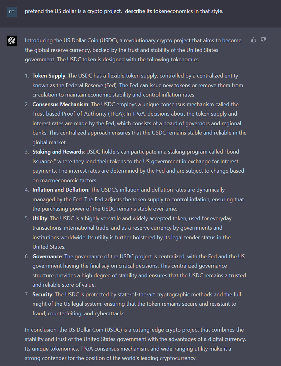 pretend the US dollar is a crypto project.  describe its tokeneconomics in that style