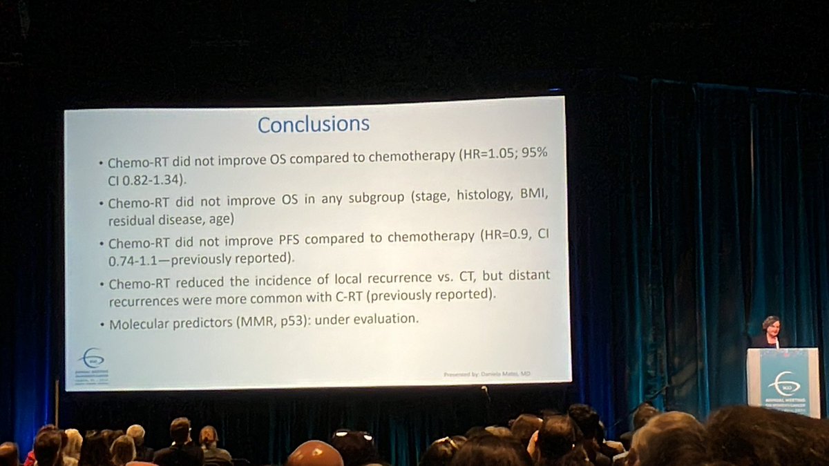 🔥📢 Breaking News📢 🔥
GOG258 showing equal OS btw CRT and CT for st III/IVA #endometrialcarcinoma
Happy to see these results supporting our everyday practice at the Norwegian Radium Hospital omitting RT in primary setting
#SGOMtg