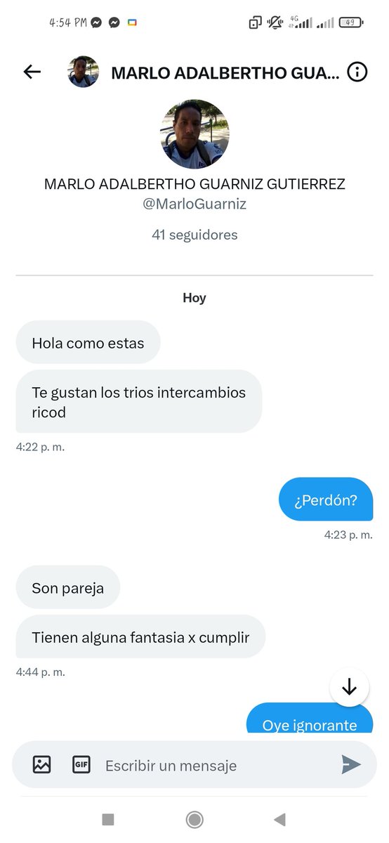 secretos_sw's tweet photo. Anuncio Gratuito de AYUDA A LA COMUNIDAD SW
Cuidado con @MarloGuarniz 
Persona nada grata, súper desesperada que no sabe leer y no conoce su lugar de tercero.
Tengan cuidado con personas como está ahí su foto contacto y conversación https://t.co/dzMEMP62qC