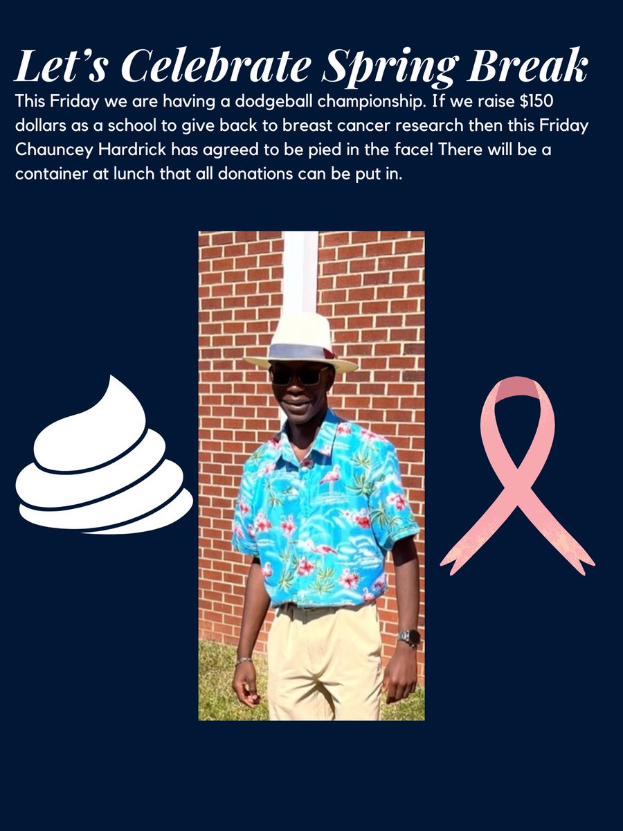 midcarstuco's tweet photo. Be sure to bring money this week to put in Chauncey’s jar so that we can reach $150 and can see him get pied in the pied in the face. All profits made from this will be donated to breast cancer research. https://t.co/NK1DQ943kw