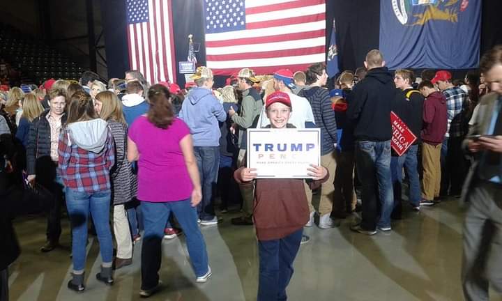 Took my Son to his first Trump rally in 2016 when he was 12.
He stood 7hrs to see the future President now he is 19 and a registered voter and Trump supporter..
Get your kids involved they're our future..