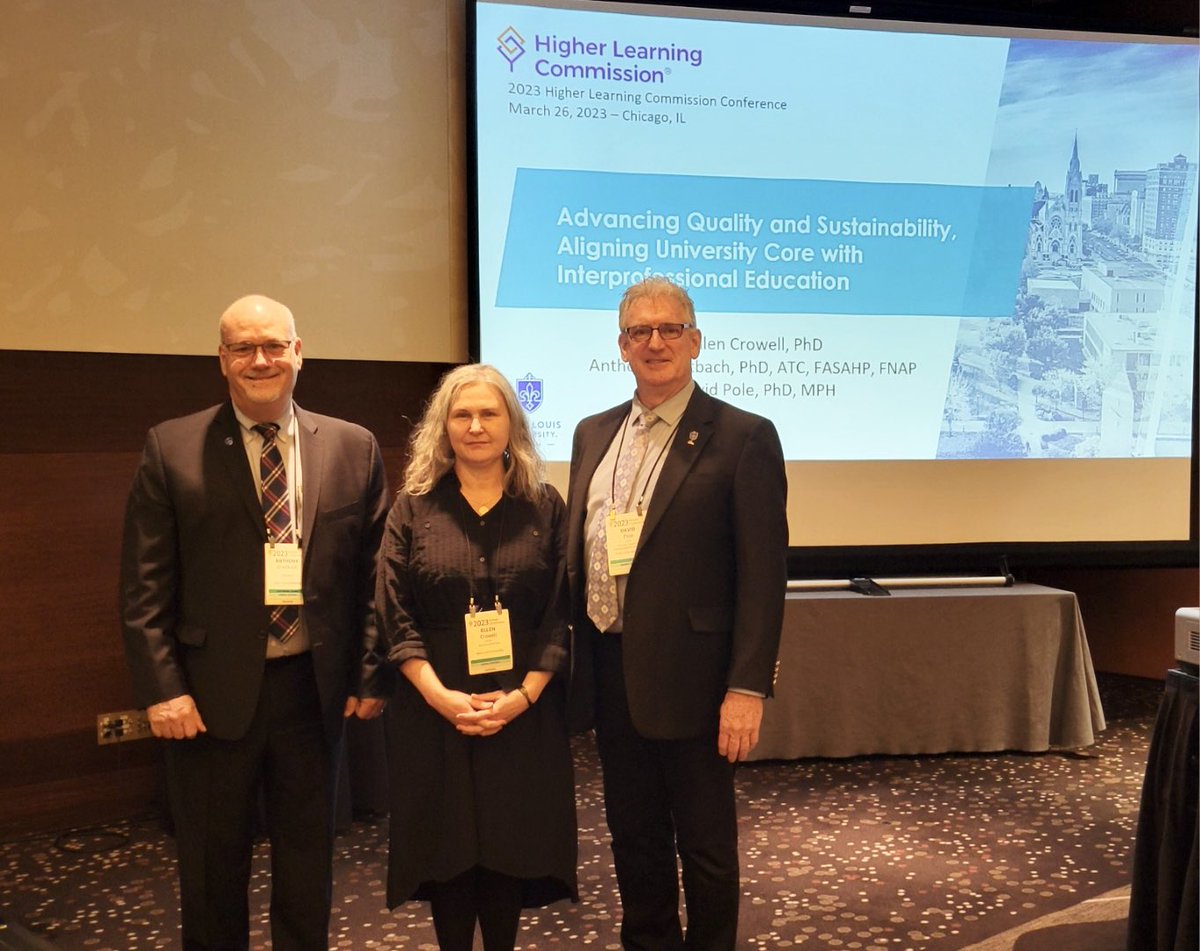 sludchs's tweet image. SLU faculty presented at the Higher Learning Commission Conference in Chicago. Ellen Crowell (Director of University Core), David Pole (@slu_ipe) &amp;amp; Anthony Breitbach (@sludchs) discussed “Advancing Quality and Sustainability, Aligning University Core with IPE”
#HLC2023 #OneSLU