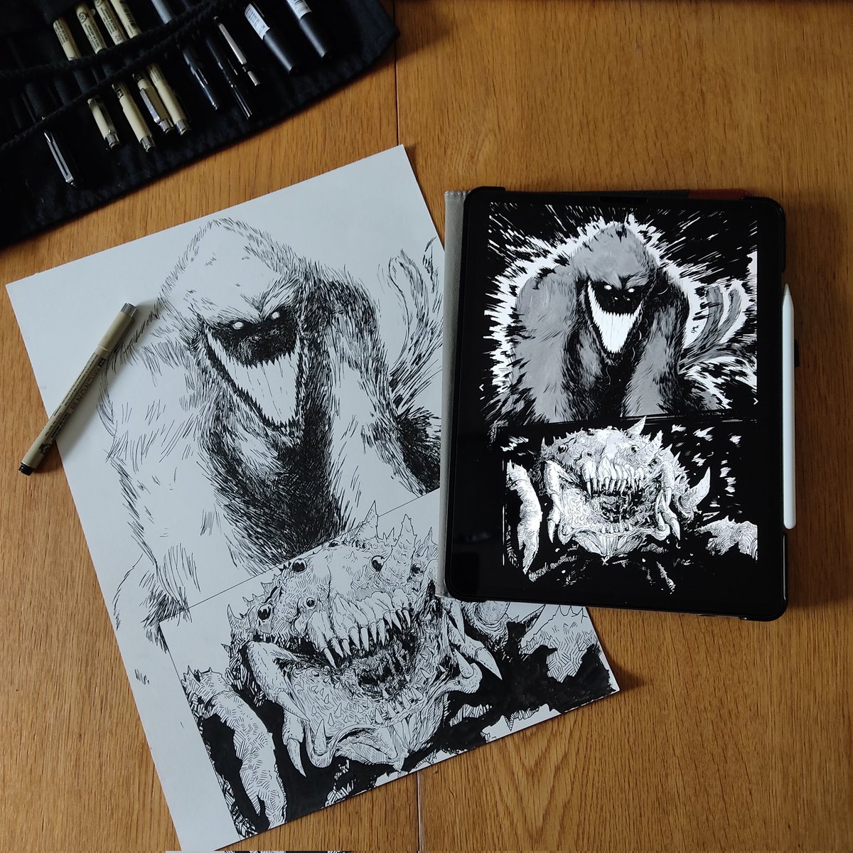 BazinNico's tweet photo. PAPIER V.S DIGITAL : j'aime vraiment les deux. Le numérique a l'avantage de permettre de faire, défaire et refaire à l'envie quand le papier ne laisse que peu de place à l'erreur 😅 Mais la satisfaction n'est pas tout à fait la même.
#bd #demainlarage #bubblebd #sf #ink #ulule https://t.co/6PRk9g0rEd