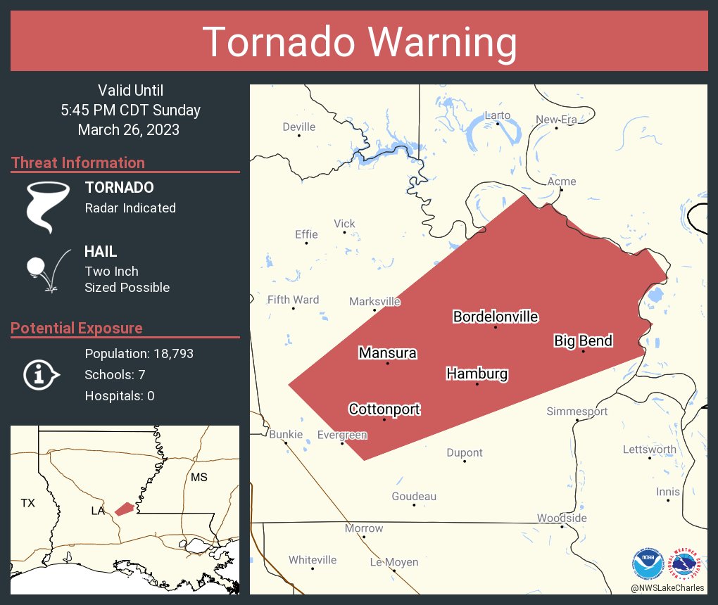 NWS Tornado on Twitter "Tornado Warning including Cottonport LA