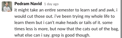 .<a href="/pdrmnvd/">pedram.md</a> leaning into the bash puns with some supreme trolling