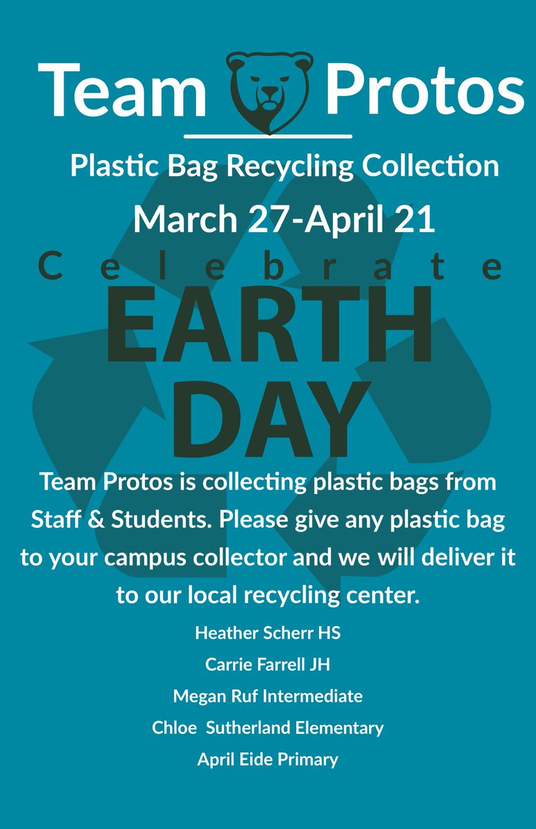 Earth Day is recognized every year to raise awareness of environmental issues &amp; inspire an appreciation for the world around us. Please join us in the Plastic Bag Recycling Challenge; Let’s see how many we can collect and recycle between March 27 - April 21, 2023. #RISDProtos 🌎