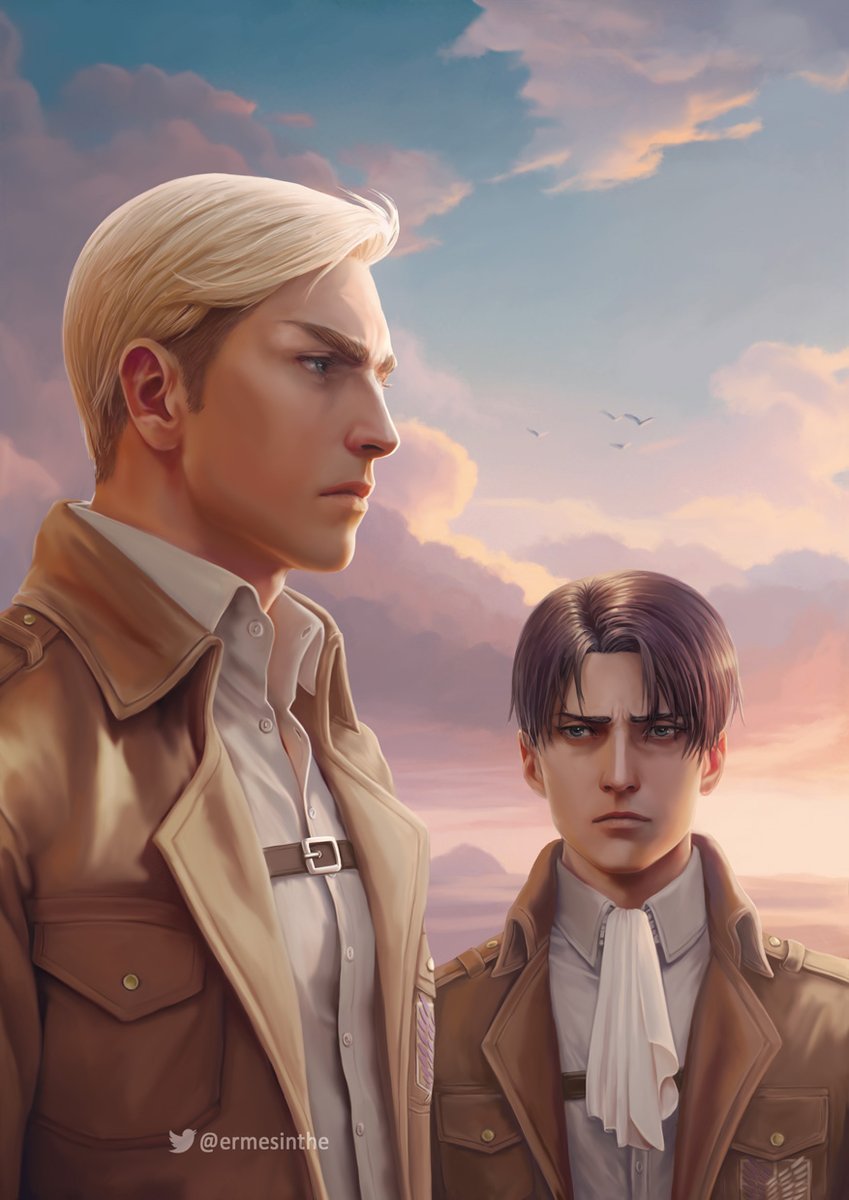 Haven't been on twitter for a while, but anyway, here's my new art. I dedicate it to the wonderful <a href="/furin_chn/">FURIN | COMMISSIONS OPEN (2/4)</a>, <a href="/i_mikhey/">iMikhey</a> and <a href="/harinejumimi/">Нarinezumi</a>. Thank you so much for a wonderful day ❤️

#эрури #eruri #エルリ #leviackerman #erwinsmith
(all links in bio as usial)