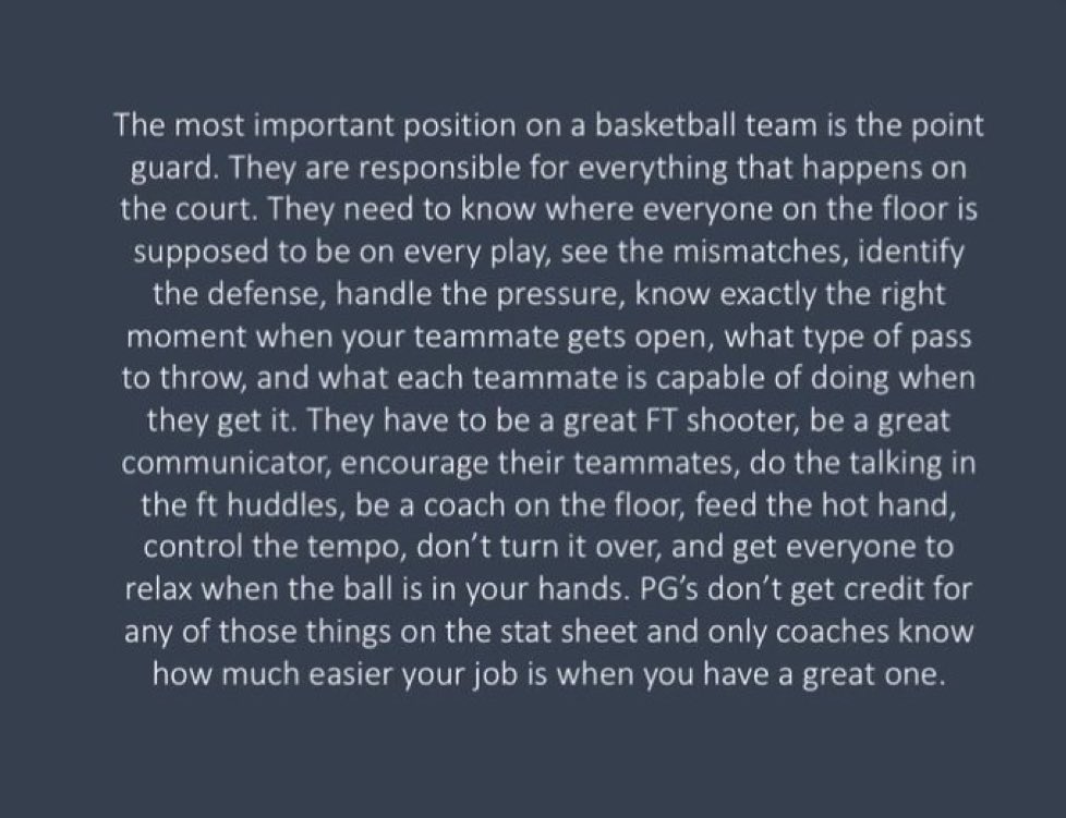 Not sure who wrote this but it’s a great definition of what every winning team needs.