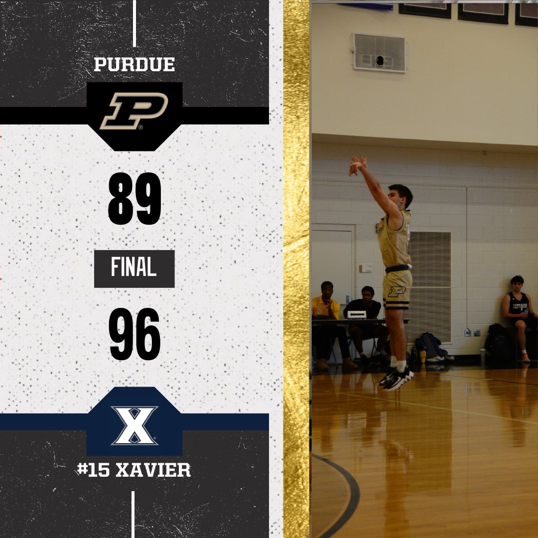 Purdue_mcbb's tweet photo. Short-handed Boilers unable to overcome slow start in game 2 and fall to #15 Xavier 89-96

@m_pearce3 set a club record with 10 3’s en route to 36 points

Other stat leaders
@MaxOtterbacher 22 points
@GReffeitt 15 points https://t.co/L9I7hClcD9