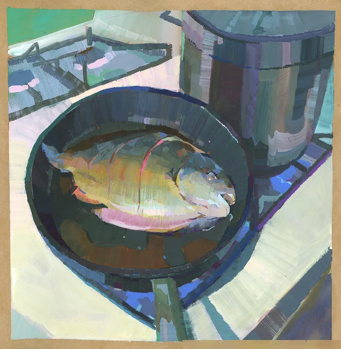 My fish-inspired paintings. I cannot wait to fish again x_x (and eat sushi) 