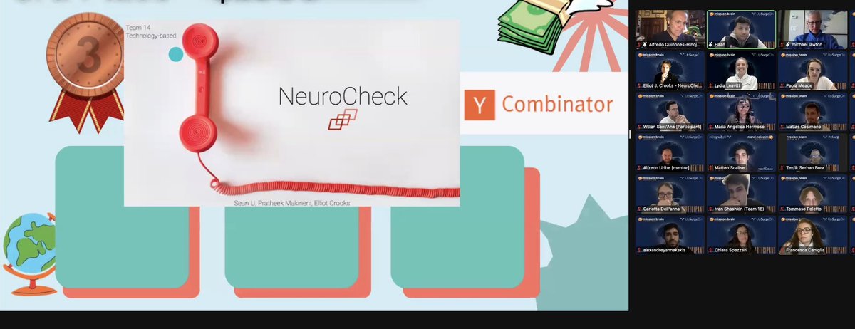 Elliot Crooks, PhD (@elliotcrooks) on Twitter photo THIRD PLACE 🔥
An honor to be recognized for our work on NeuroCheck, a toll-free number that allows automated neurological assessments all over the world
Thank you to <a href="/missionbrainorg/">mission:brain</a> <a href="/hmsmissionbrain/">Mission Brain @ HMS</a> <a href="/DoctorQMd/">Dr. Alfredo Quiñones-Hinojosa</a> <a href="/harvardmed/">Harvard Medical School</a> and the organizers!
It feels good to be bold ! 🧠🧠🧠 THIRD PLACE 🔥
An honor to be recognized for our work on NeuroCheck, a toll-free number that allows automated neurological assessments all over the world
Thank you to <a href="/missionbrainorg/">mission:brain</a> <a href="/hmsmissionbrain/">Mission Brain @ HMS</a> <a href="/DoctorQMd/">Dr. Alfredo Quiñones-Hinojosa</a> <a href="/harvardmed/">Harvard Medical School</a> and the organizers!
It feels good to be bold ! 🧠🧠🧠