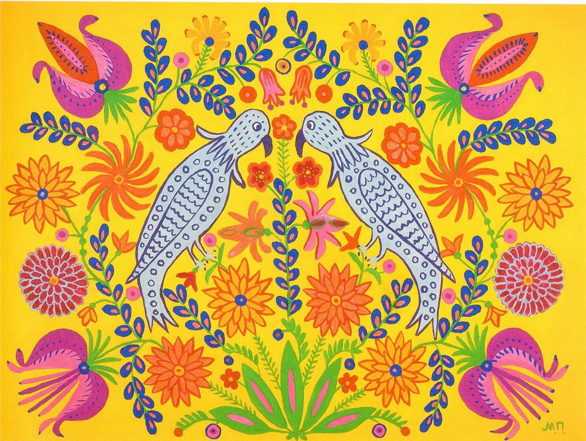 Two Parrots Took a Walk Together in Spring, 1980 #naveart #prymachenko wikiart.org/en/maria-prima…
