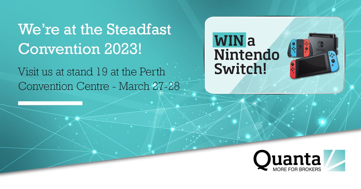 QuantaInsurance's tweet image. We are all set up and ready to go! If you are going to the Steadfast Convention 2023, don't forget to stop by stand 19 to check out our new portal for a chance to #win a Nintendo Switch Console.
#quanta #steadfastconvention2023 #thrive #event #insurancebroker #nintendoswitch