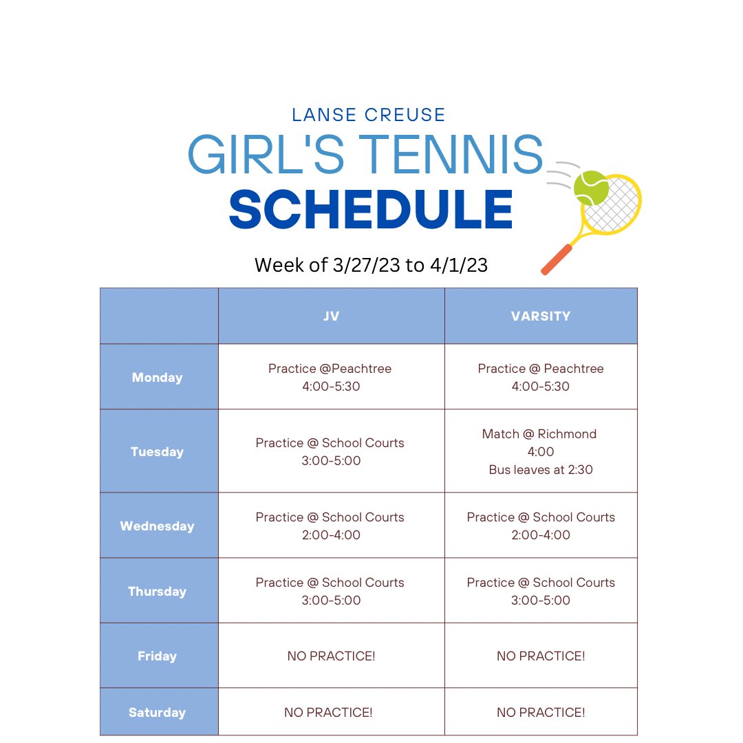 LCTennisTeam1's tweet photo. Here is this week’s schedule. https://t.co/ywkolPH7Dh