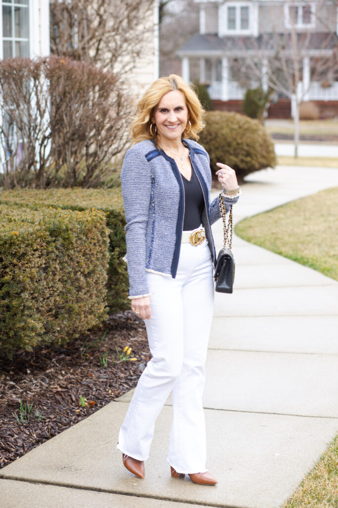 Spring Style Spectacular with a Tweed Blazer and White Jeans #whitejeans #tweedblazer #springstyle kathrineeldridge.com/spring-style-s…