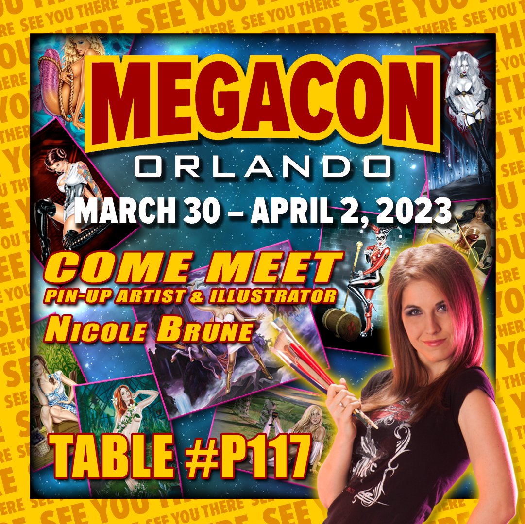 PinUpNicole's tweet photo. It's official; I will be at Megacon in Orlando, FL, next weekend.  Come see me in the Comic Creators section in Artist Alley, table #P117.  I haven't done a show in a while, and I'm looking forward to seeing as many of you as possible!

https://t.co/wciESRLigO
#MEGACONORLANDO2023 https://t.co/nkO6ej5h5V