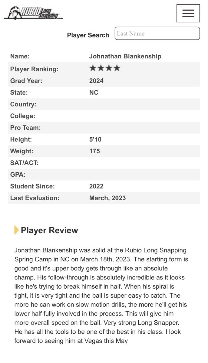 Blessed and grateful to receive my 4th⭐️ after my 2nd <a href="/TheChrisRubio/">Rubio Long Snapping®</a> camp!! I still look forward to improving and getting better!