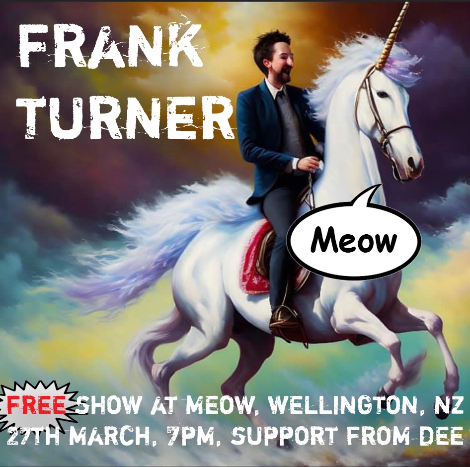 frankturner's tweet image. WELLINGTON FRIENDS! I’m as gutted as any of you to hear that @countingcrows had to pull tonight’s show. Believe me, they’re gutted too. But… THE SHOW MUST GO ON! I’m here, I’ve got a guitar. 7pm tonight, at @meow_live , with support from Dee, FREE SHOW, see you there!