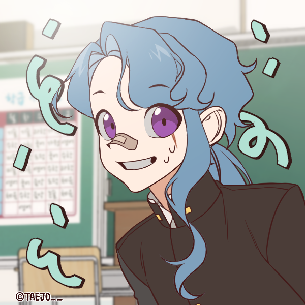 ClownboyBandi's tweet photo. [ 💼Vtuber High School AU 💼]

"Hey, so uh, could you pretend you didn't see me put that glitter bomb in sensei's desk? I'll buy you some sweets if you stay quiet (⌒.−)＝★" https://t.co/zrYfkVZilt